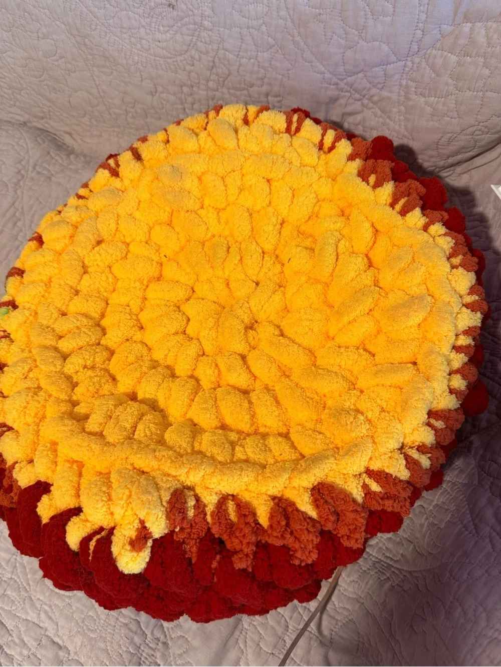 Handmade Plush Basket with Handle - Flame themed with Red, Orange, Yellow & Blue